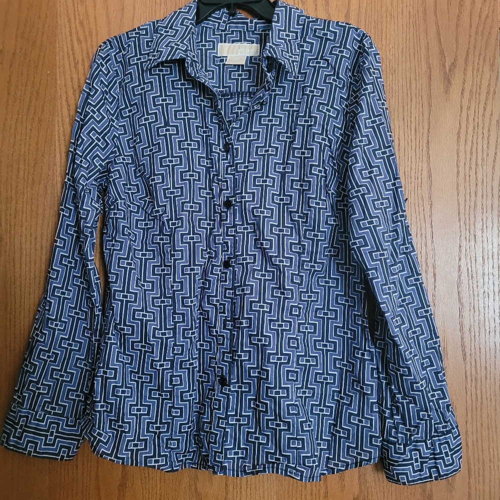 Michael Kors Blue Pattern Button Down Top Size 12